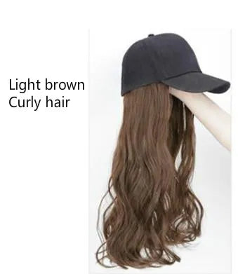 Long Straight Hat Wig Natural Brown Wigs Connect Synthetic Synthetic Baseball Cap Hair Wig Hat Wig Adjustable for Women