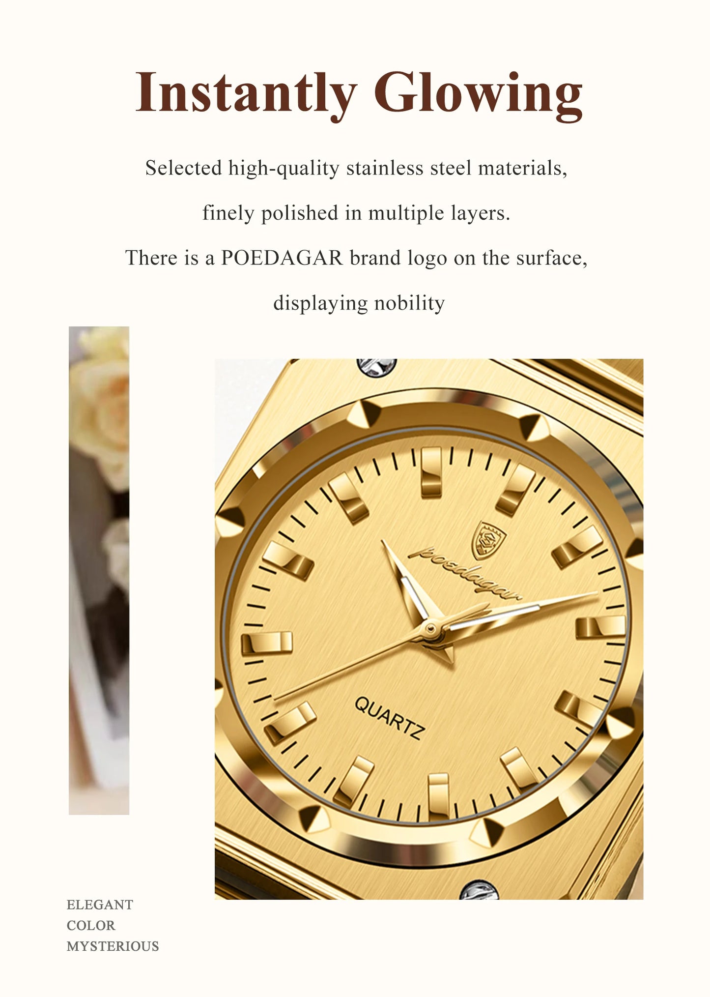 POEDAGAR Fashion Square Ladies Wristwatch Stainless Steel Waterproof Luminous Woman Watch Elegant Luxury Women's Quartz Watches