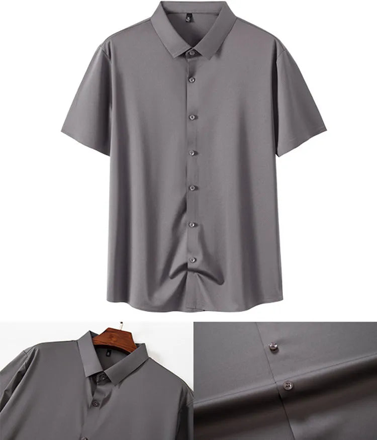 High Quality Summer Business Shirts For Men Short Sleeve Button Wrinkle Free Elasticity Social Black Office Dress Shirts US Size