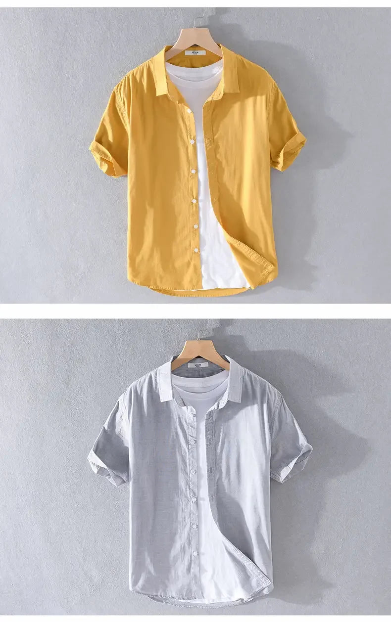 Men's Clothing Short Sleeve Shirt Square Neck Business Casual Cotton Workwear Stylish Summer Top Trendy New
