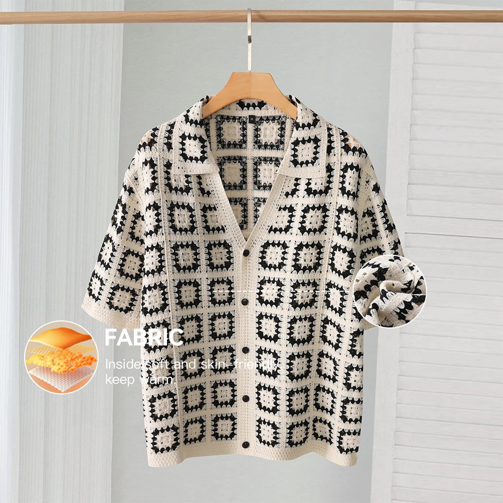 Men's Short Sleeves Summer Knitted Printing Fashion Short-Sleeved Breathable Casual Slim Soft Loose Tops Men US Size