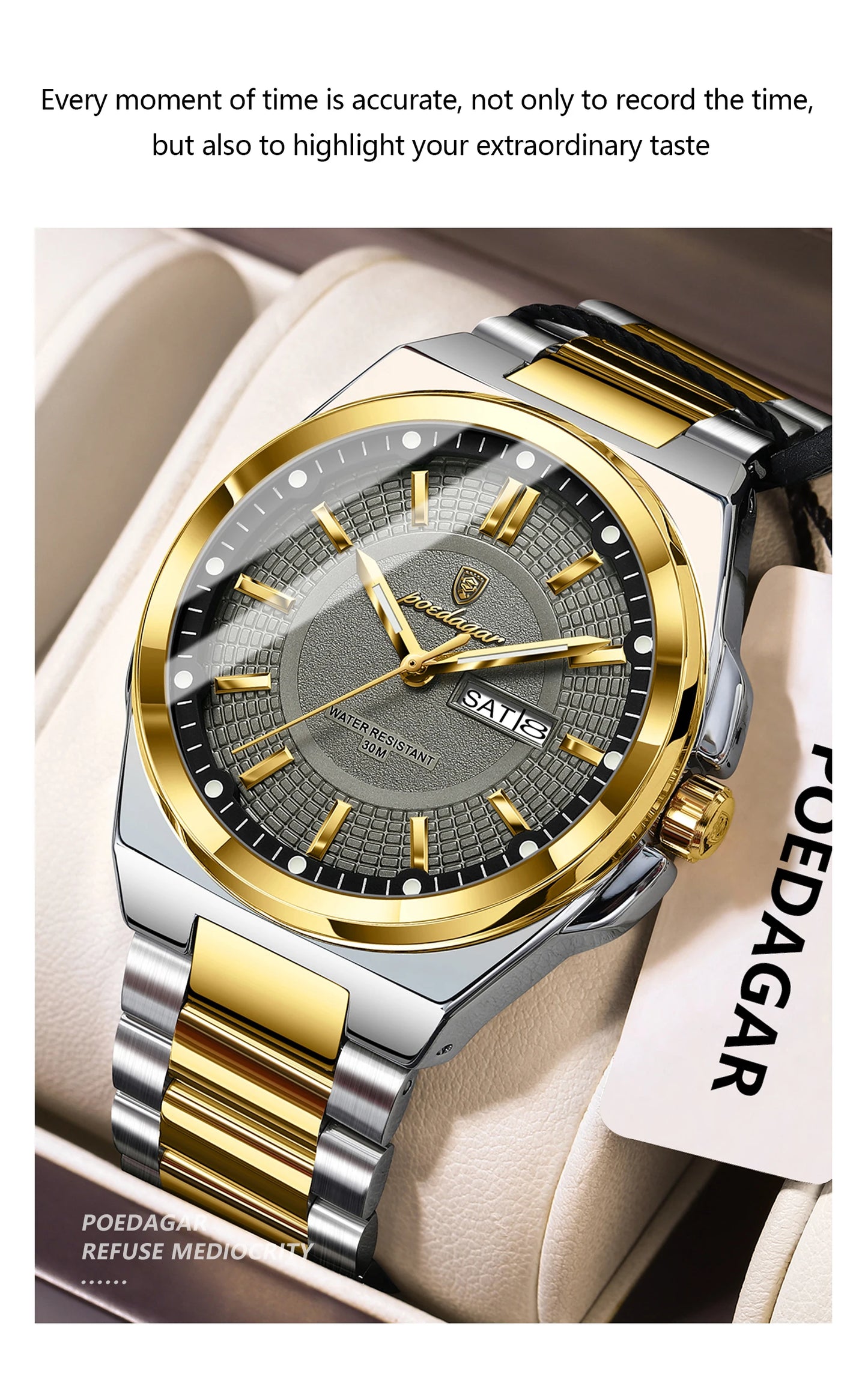 POEDAGAR Luxury Men's Wristwatch Stainless Steel Date Week Man Watch Waterproof Luminous Business Fashion Quartz Watches For Men