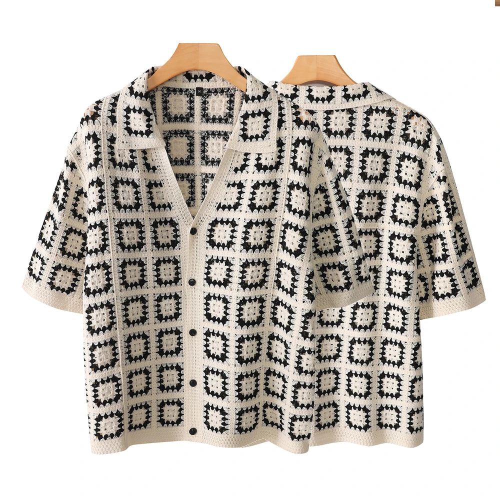 Men's Short Sleeves Summer Knitted Printing Fashion Short-Sleeved Breathable Casual Slim Soft Loose Tops Men US Size