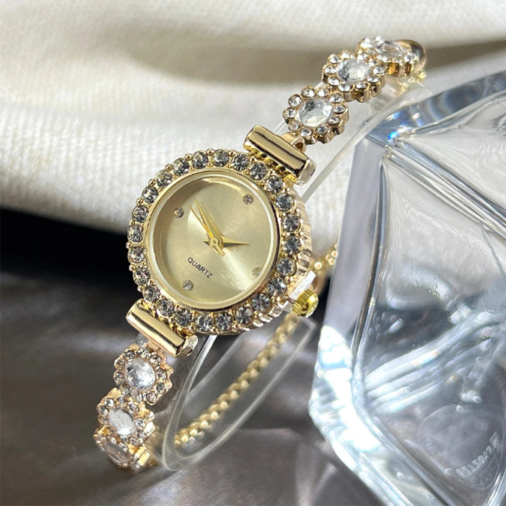Foreign trade chalcedony bracelet watch set with diamond light luxury live new fashion quartz watch pull diamond women's watch