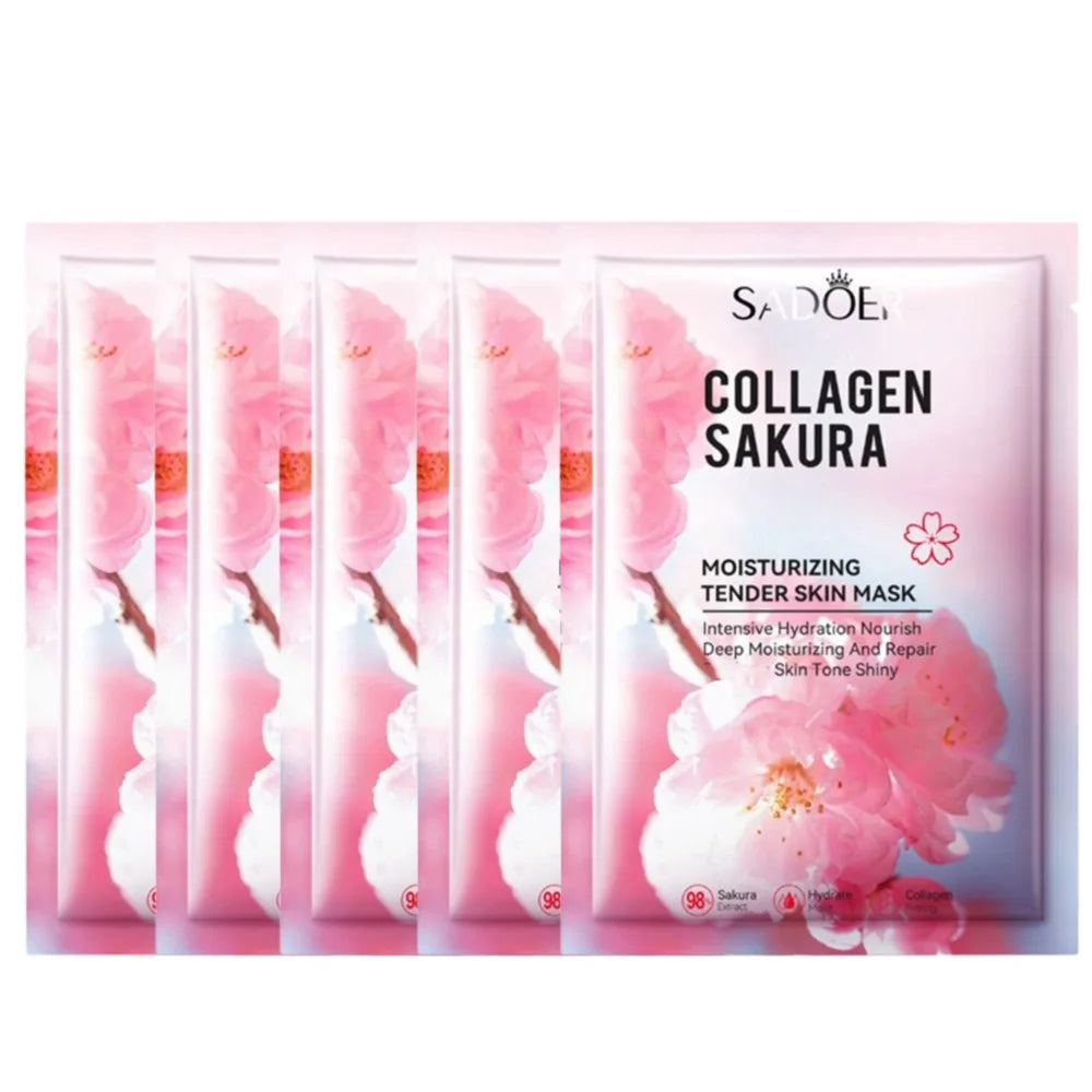 Sakura Collagen Face Mask Moisturizing Firming anti-Wrinkles fading Fine Lines Facial Mask Beauty Skin Care 1/3/5/10pcs