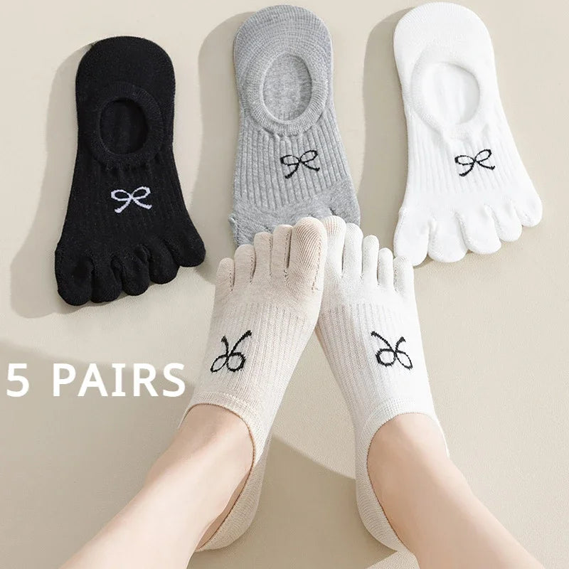 5 Pairs Five Finger Socks Women  Anti-slip Cotton Toe Socks with Separate Fingers Sports Summer Thin Slipper Socks