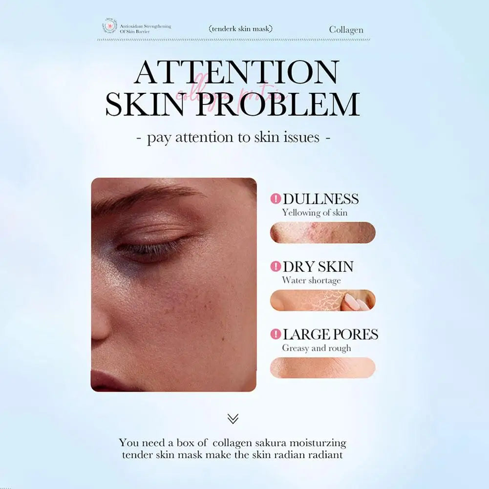 Sakura Collagen Face Mask Moisturizing Firming anti-Wrinkles fading Fine Lines Facial Mask Beauty Skin Care 1/3/5/10pcs
