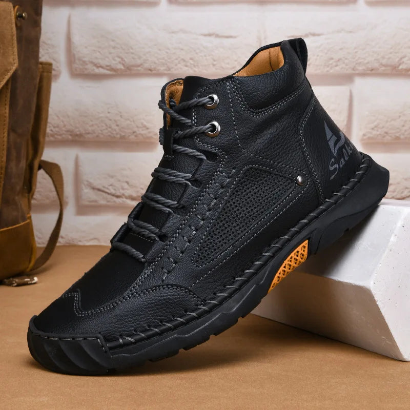 New 2025 Handmade Men Boots Design Sneakers Man Outdoor Casual Leather Men Shoes Ankle Boots Fall Breathable Hot Sale