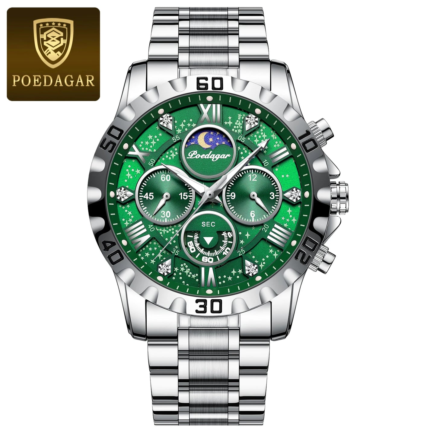 POEDAGAR Luxury Military Watches For Men Stainless Steel Quartz Waterproof Luminous Man Watch Chronograph Sport Men's Wristwatch