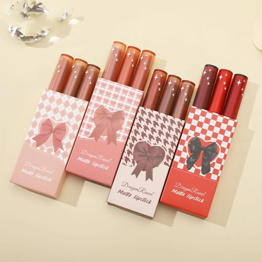 Matte Lipstick, Rich Color, Moisturizing Lip Gloss, Easy to Color, Lip Glaze, Rotating Lipstick Pen, Three-Pack Lipstick Pen, Valentine's Day Gift