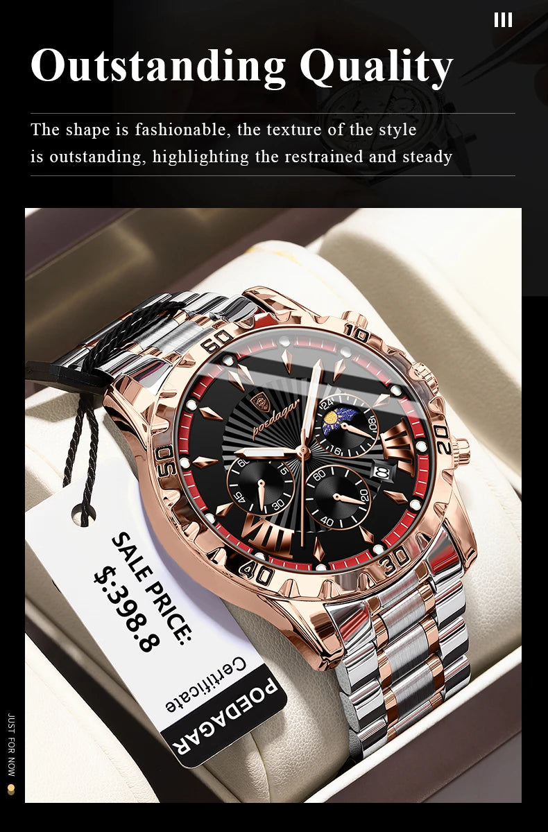 POEDAGAR Luxury Sport Man Watch Chronograph Luminous Waterproof Date Men Watch High Quality Stainless Steel Men's Quartz Watches