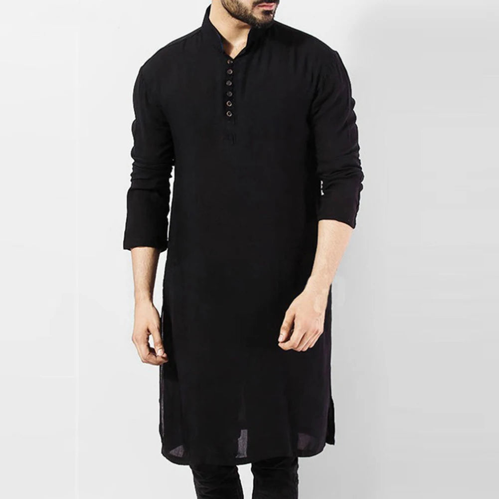 Mens Indian Traditional Kurta Shirt Long Sleeve Cotton Ethnic Kaftan Tunic Blouse for Men, Sizes M-3XL, Authentic Cultural Wear
