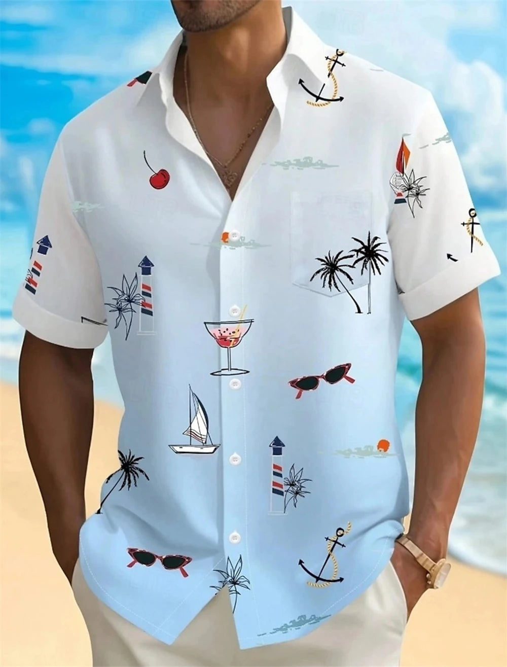 Hawaiian Men's Coconut Palm Tropical Plants Shirt Summer Casual Lapel Short Sleeve Shirts Male Outdoor Travel Oversized Clothing