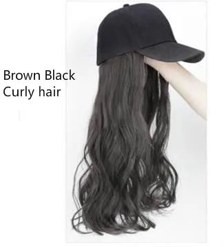 Long Straight Hat Wig Natural Brown Wigs Connect Synthetic Synthetic Baseball Cap Hair Wig Hat Wig Adjustable for Women