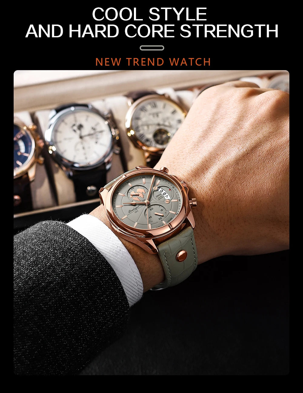 POEDAGAR Luxury Watches For Men Chronograph Date Waterproof Luminous Man Watch Leather Quartz Business Men's Watch with Box Gift
