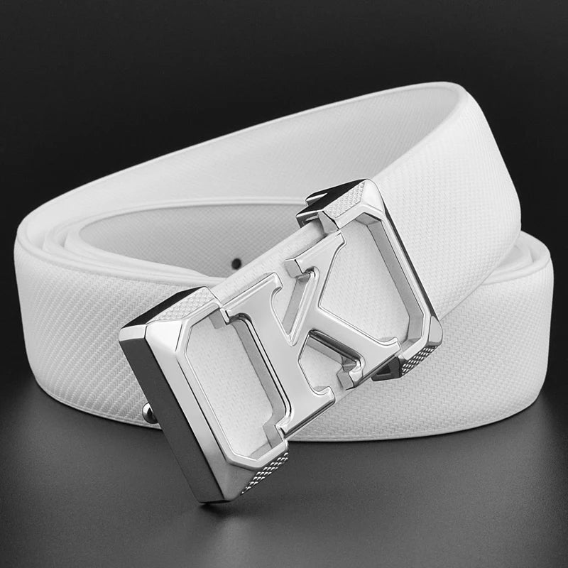 High Quality White Belt Boy Fashion Designer Casual Coskin Leather Metal Buckle Belt K Letter Men Belt