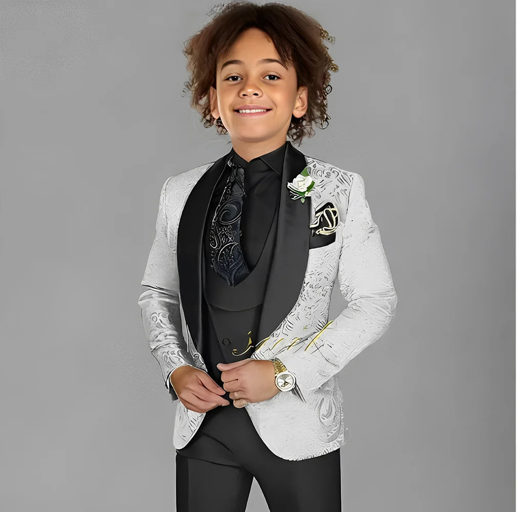Jacquard Boys Suit 3 Piece Set Wedding Tuxedo for Kids Party Jacket Pants Vest 2-16 Years Old Formal Suit Customization