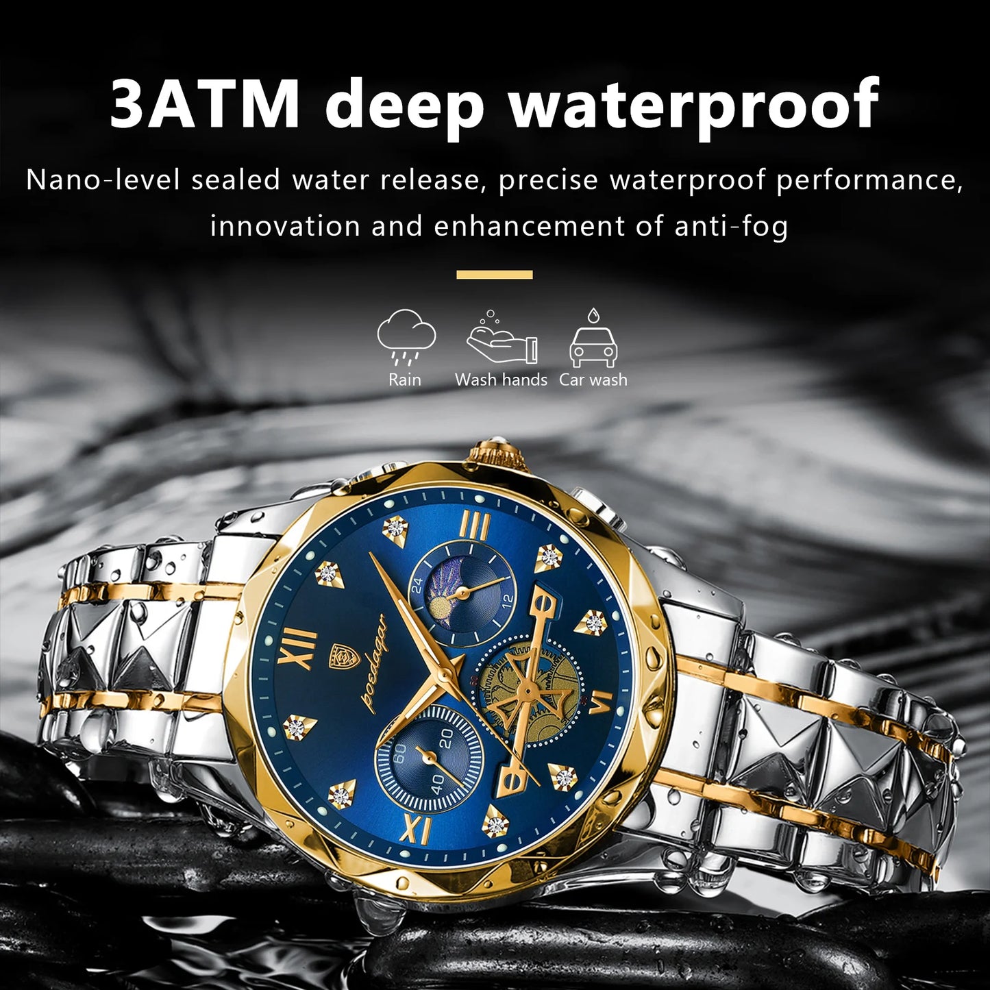 POEDAGAR Fashion Luxury Man Wristwatch Stainless Steel Quartz Watches for Men Waterproof Luminous Chronograph Sports Men's Watch