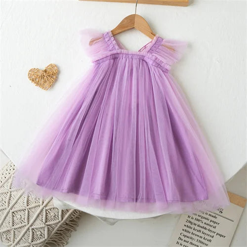 Children's Girl Dresses With Butterfly Wing Fashion Kids Tulle Dress For Girls 2-8Y Summer New Sleeveless Mesh Princess Clothes