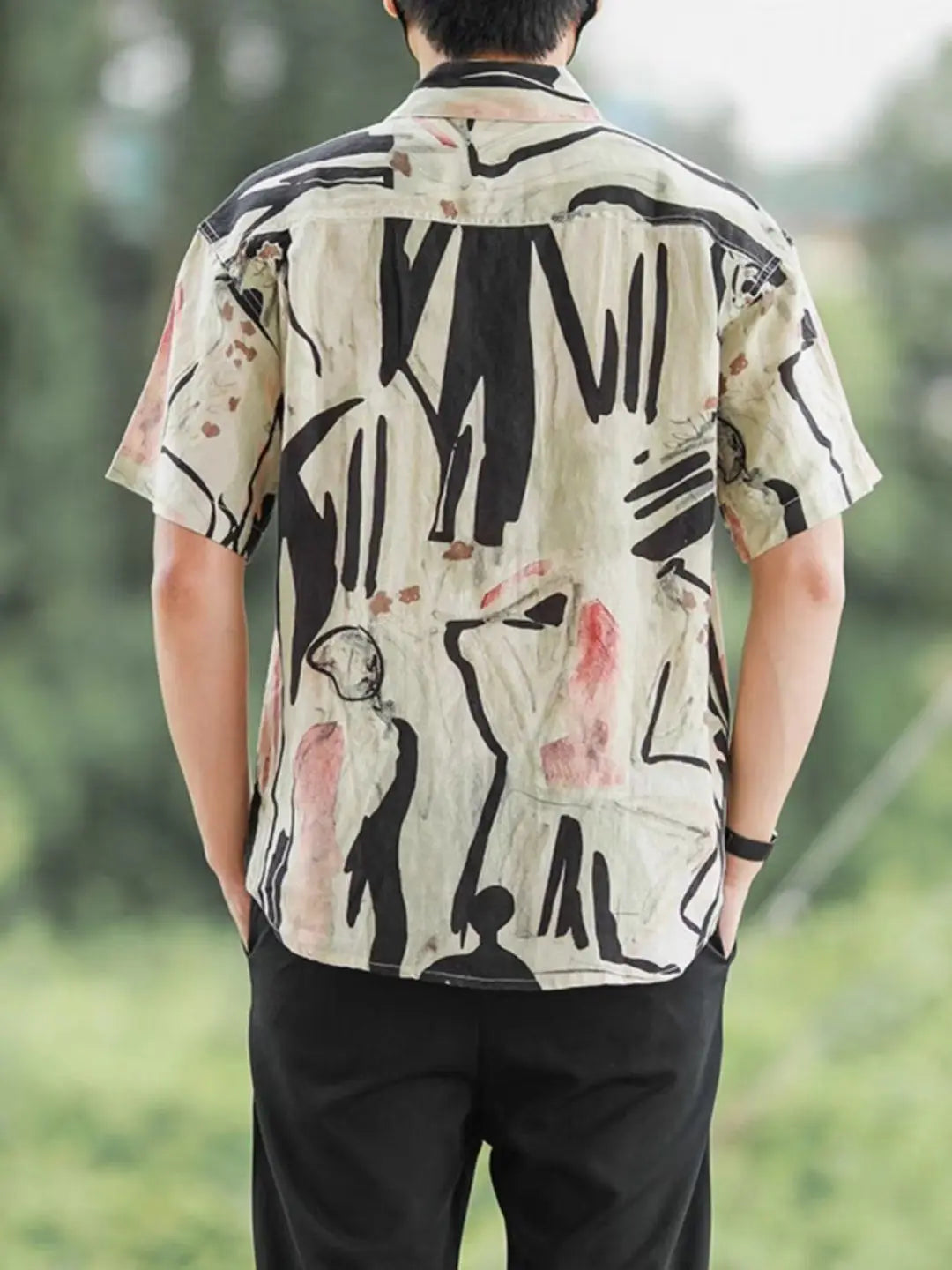 Short Sleeve  Fashion Turn-down Collar Simple Comfortable Versatile Selling Trend Temperament Comfortable Shirts Tops Print Men