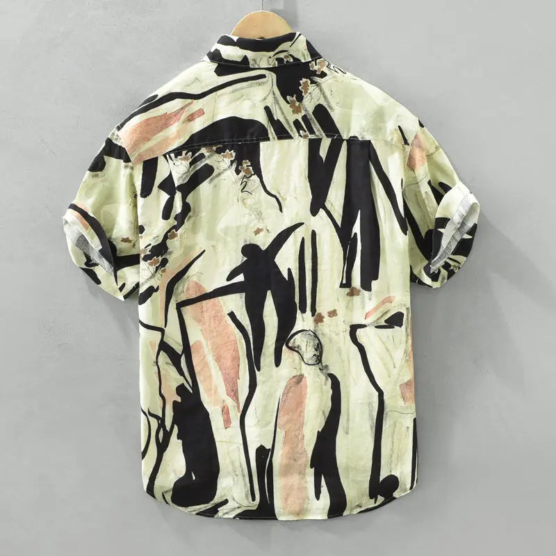 Short Sleeve  Fashion Turn-down Collar Simple Comfortable Versatile Selling Trend Temperament Comfortable Shirts Tops Print Men