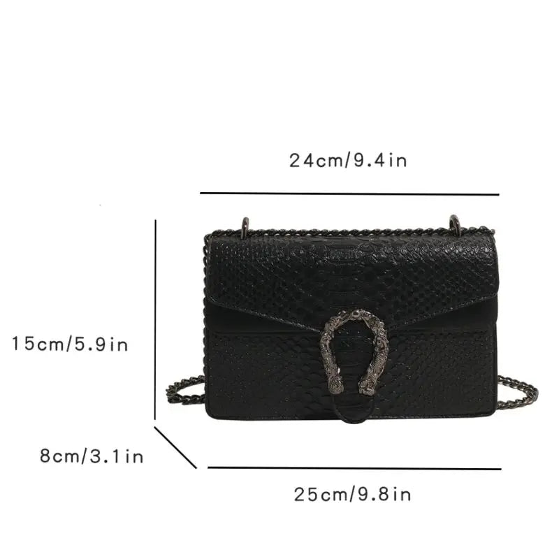Retro Style Fashion Chain Shoulder Bag for Women Snake Pattern Crossbody Small Square Bag Trendy Accessory