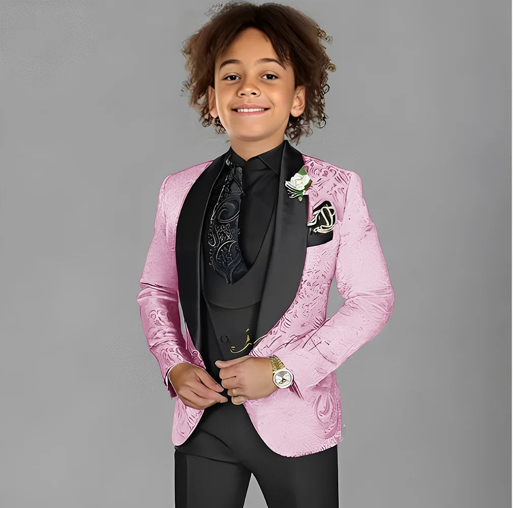 Jacquard Boys Suit 3 Piece Set Wedding Tuxedo for Kids Party Jacket Pants Vest 2-16 Years Old Formal Suit Customization