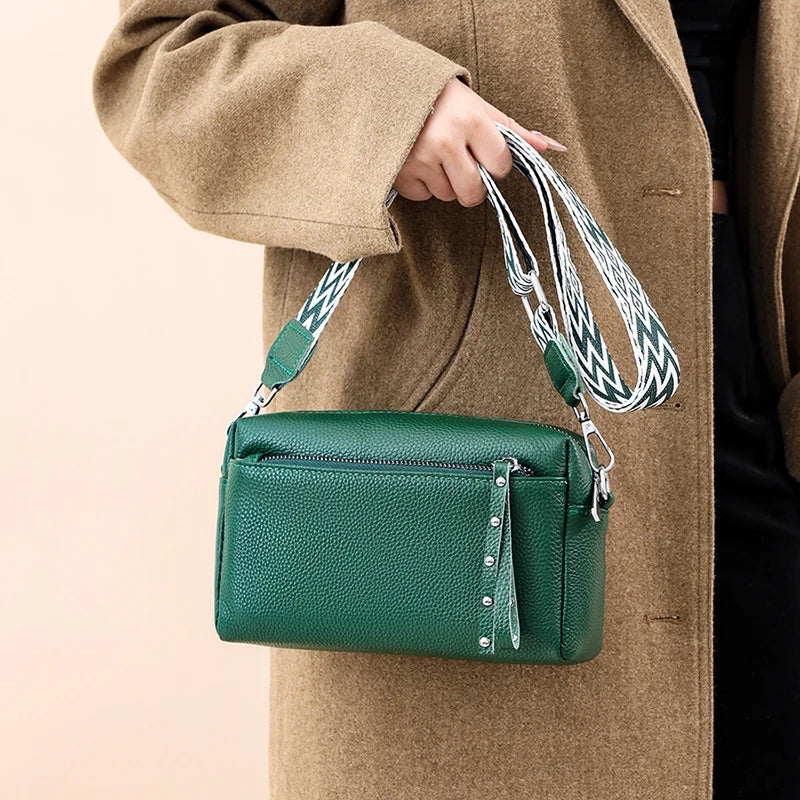 100% Cowhide 3 Layers Crossbody Shoulder Bag Luxury Genuine Leather Messenger Bag Fashion Daily Use For Women Wallet HandBag