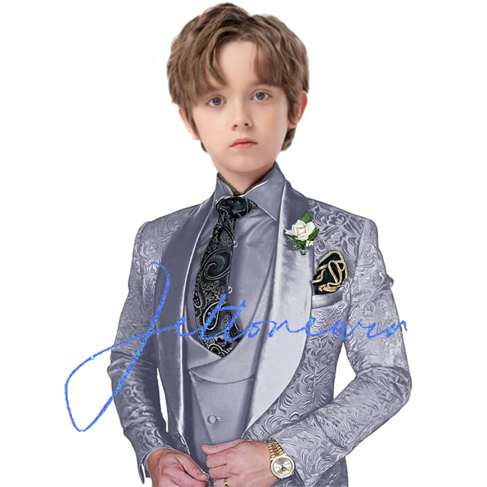 Jacquard Suit for Boys Party Dress Wedding Tuxedo 3 Piece Suit Custom Kids Suit 3T-16T Slim Fit Outfit