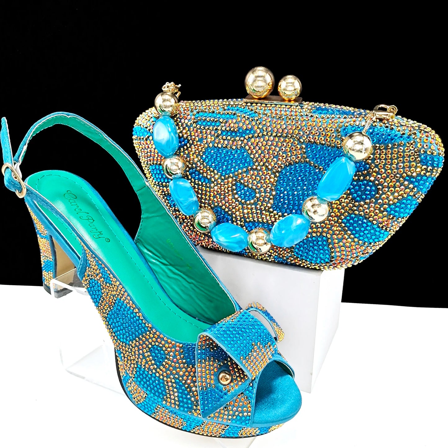 Fashion Design African Style Banquet Shoes And Bag Sexy High Heels And Full Diamond Dual Purpose Mini Bag Ladies Shoes