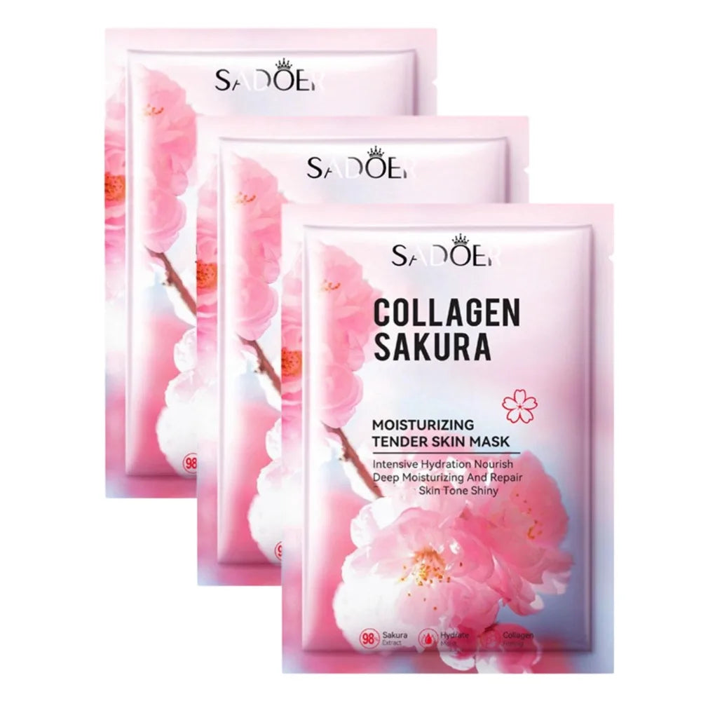 Sakura Collagen Face Mask Moisturizing Firming anti-Wrinkles fading Fine Lines Facial Mask Beauty Skin Care 1/3/5/10pcs