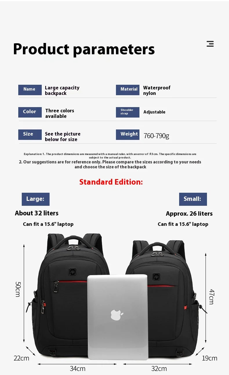 Backpack, male student backpack, computer bag, travel large capacity, thick, handsome, durable, dirt resistant