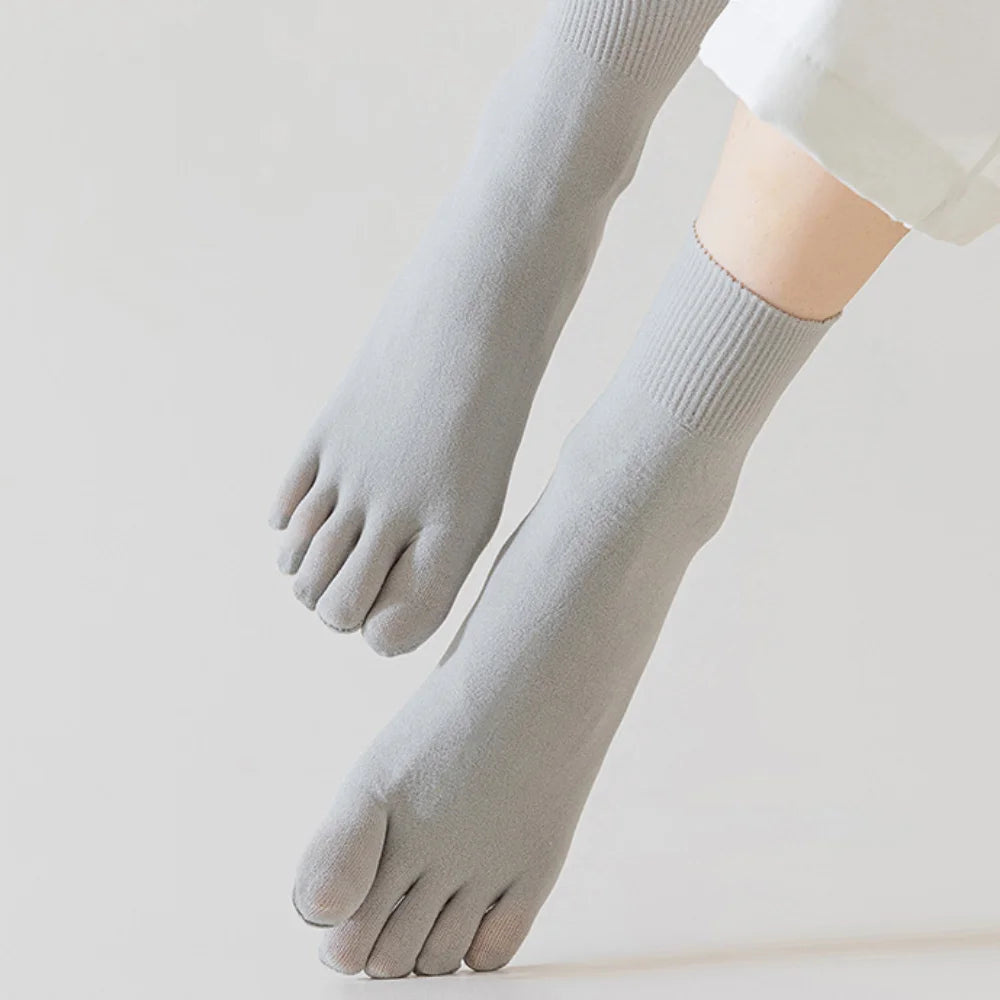 Five Fingers Socks, Women Cotton Mesh Summer Five Toe Hosiery Sports Solid Color Mid Tube Socks With Separate Fingers