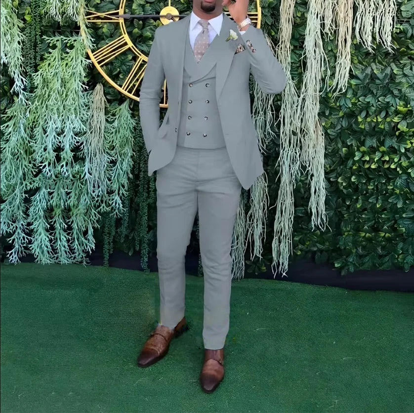 Men's Wedding Banquet 3-piece Suit Double Breasted Custom Men's Suit (Jacket, Vest and Trousers) Party Business Office Wear