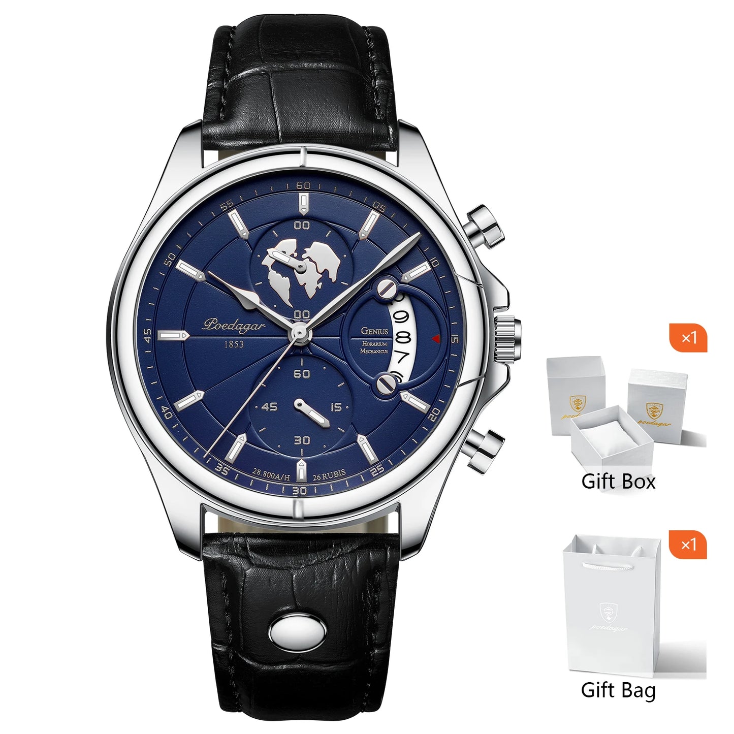 POEDAGAR Luxury Watches For Men Chronograph Date Waterproof Luminous Man Watch Leather Quartz Business Men's Watch with Box Gift