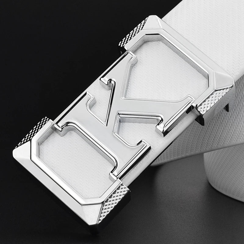 High Quality White Belt Boy Fashion Designer Casual Coskin Leather Metal Buckle Belt K Letter Men Belt