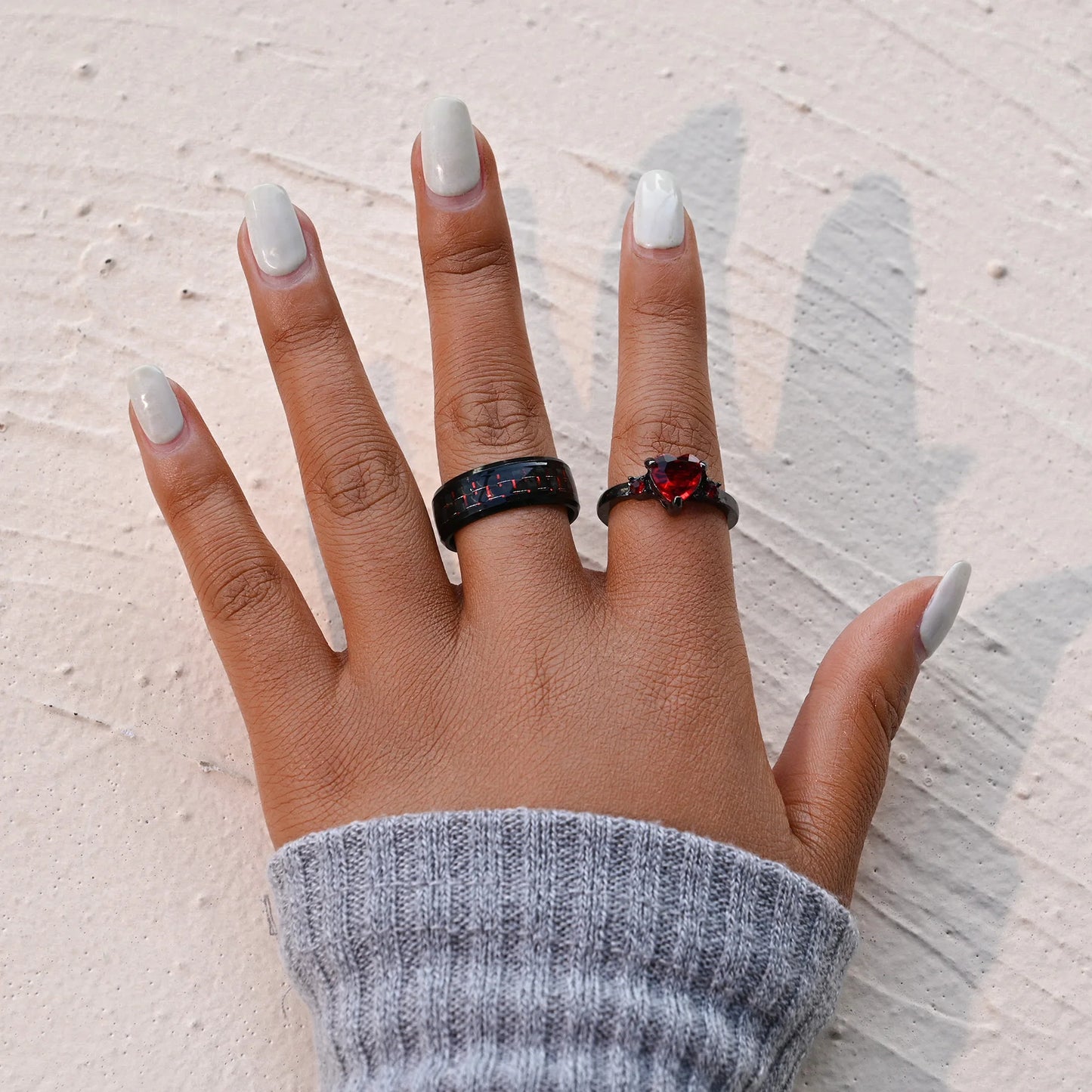 MeMolissa 2pcs Stainless Steel Red Crystal Ring Set For Men Women New Fashion Couple Rings Jewelry Gifts