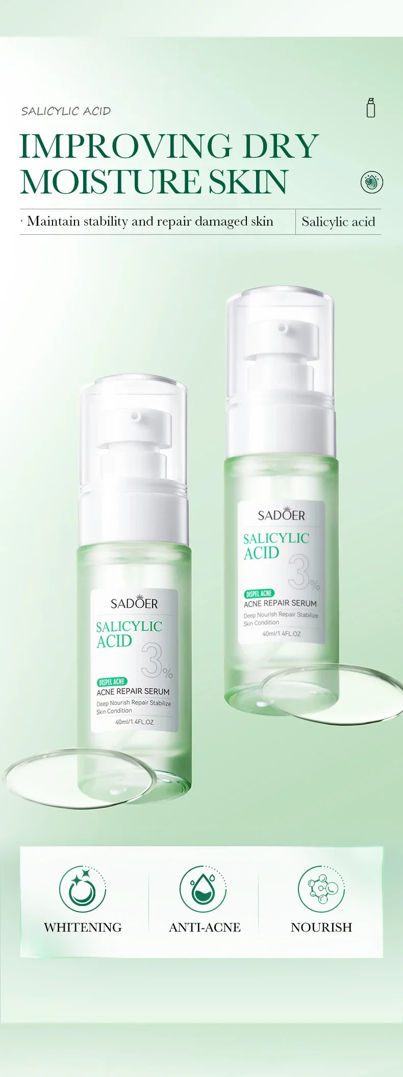 Salicylic Acid Cleansing Essence Lotion Moisturizing and Hydrating Face Cream Acne Amino Acid Skin Care Series