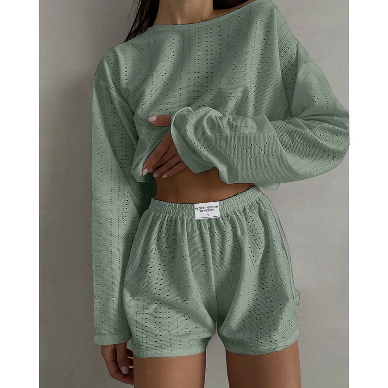 Women's Pajamas Set Sleepwear Spring Long Sleeve Tops With Shorts Home Clothes 2 Piece Sets Pyjama Femme Loungewear Pijama Mujer