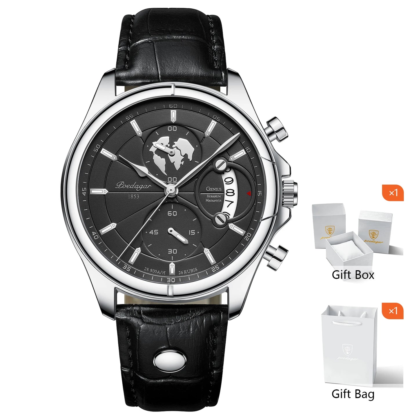 POEDAGAR Luxury Watches For Men Chronograph Date Waterproof Luminous Man Watch Leather Quartz Business Men's Watch with Box Gift