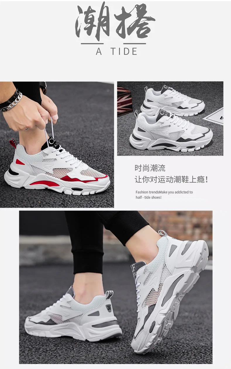 Mesh Men's Sneakers white summer platform sneakers Stylish Lace-up Male Sneaker Breathable Man Tenis Footwear men's sports shoes