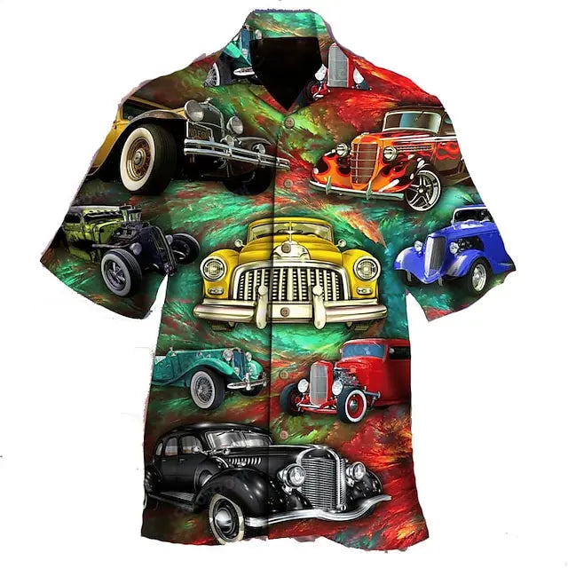 Hawaiian Shirt Car 3d Printed Shirts Men's Women's Beach Blouse Men's Vocation Lapel Shirts Cuba Camisas Men's Clothing