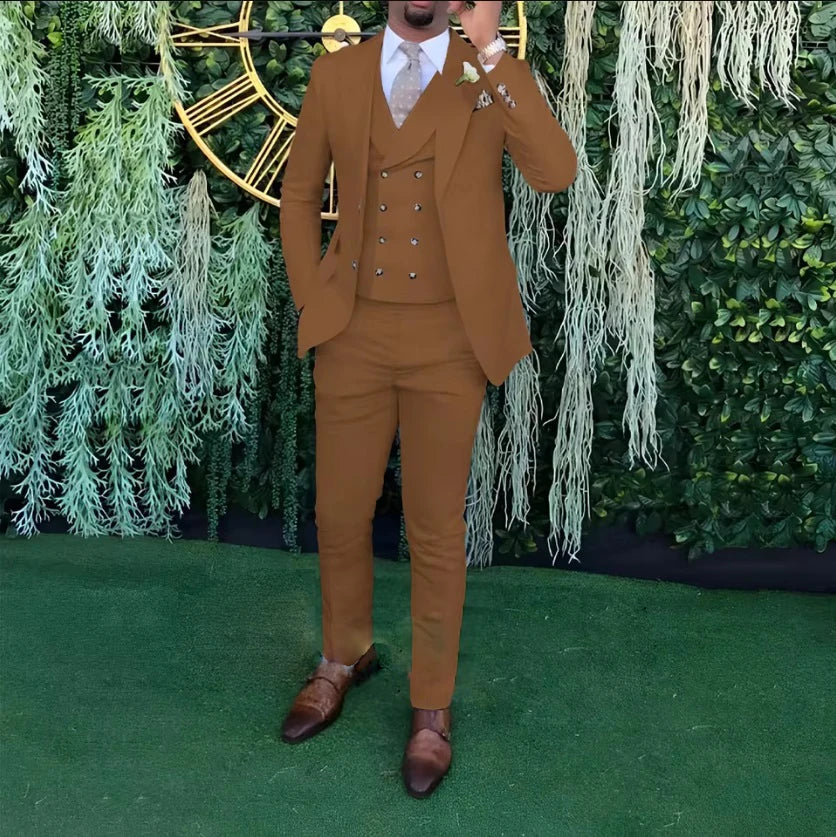 Men's Wedding Banquet 3-piece Suit Double Breasted Custom Men's Suit (Jacket, Vest and Trousers) Party Business Office Wear