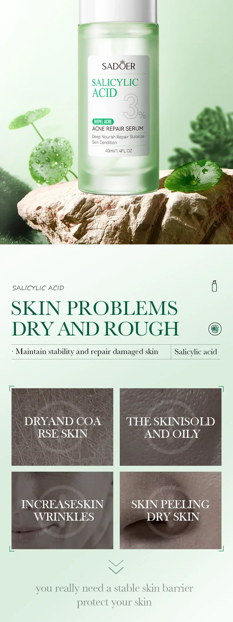 Salicylic Acid Cleansing Essence Lotion Moisturizing and Hydrating Face Cream Acne Amino Acid Skin Care Series