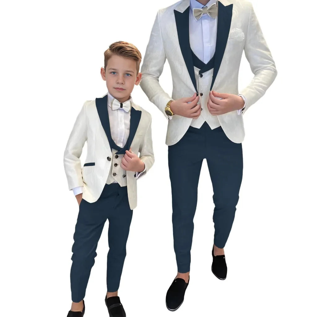Classic Jacquard Kids 3 Piece Suit for Boys 3-16 Years Peak Lapel One Button Boy Suit Birthday Party Blazer Vest Pant Suit Set
