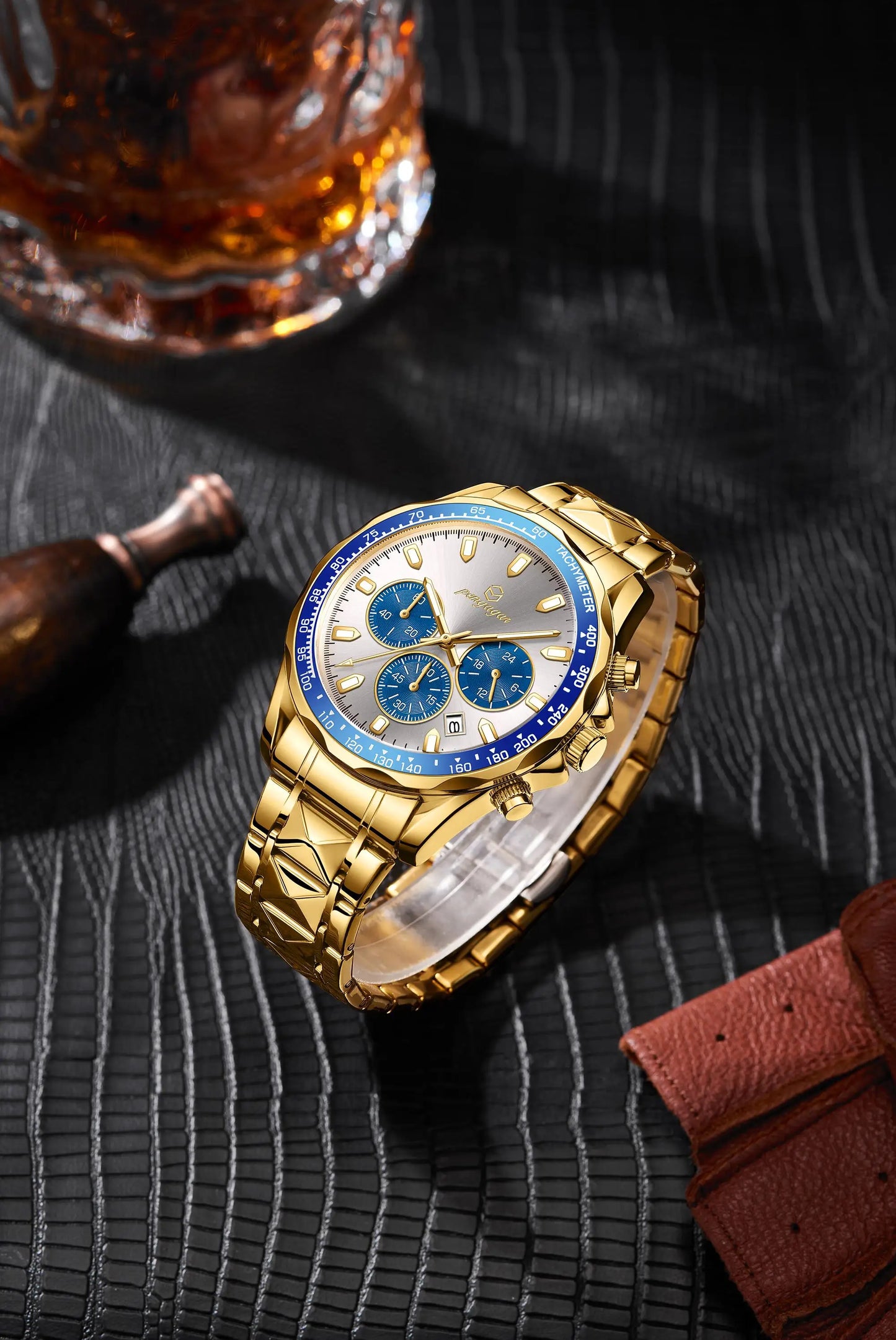 POEDAGAR Luxury Gold Watches Men Business Waterproof Luminous  Fashion Stainless Steel Date Week Band Male's Quartz Watch Reloj