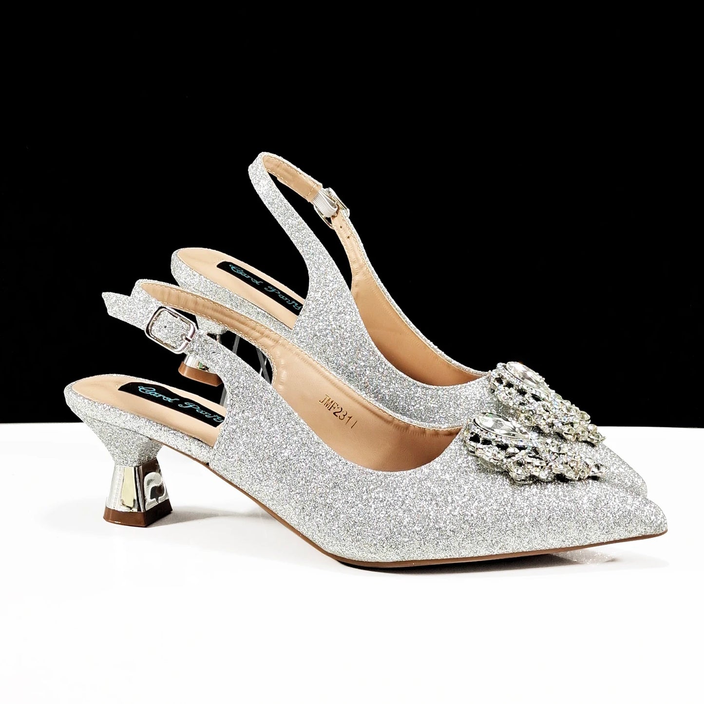 Italian Design Peach Color Pointed Toe Shoe & Bag Set Rhinestone Luxury  Women's High Heels for Parties By QSGFC