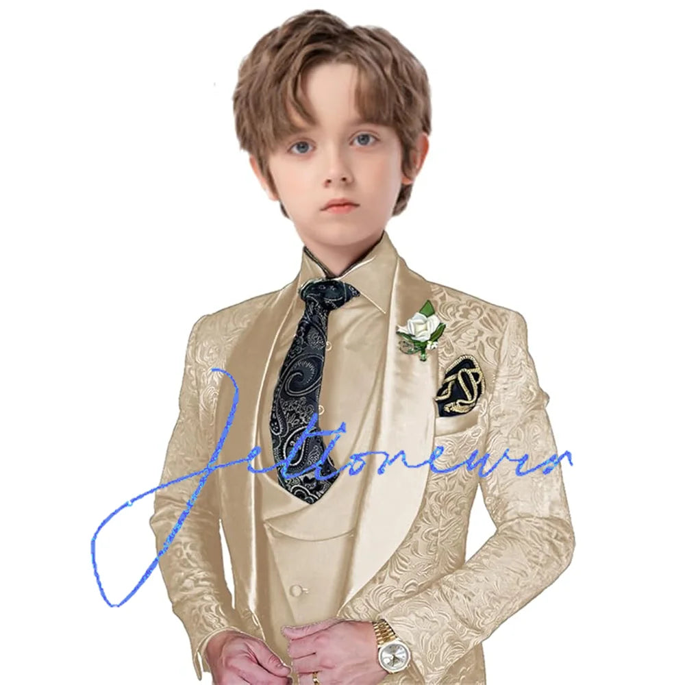 Jacquard Suit for Boys Party Dress Wedding Tuxedo 3 Piece Suit Custom Kids Suit 3T-16T Slim Fit Outfit