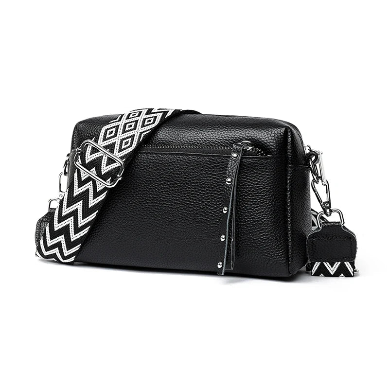100% Cowhide 3 Layers Crossbody Shoulder Bag Luxury Genuine Leather Messenger Bag Fashion Daily Use For Women Wallet HandBag