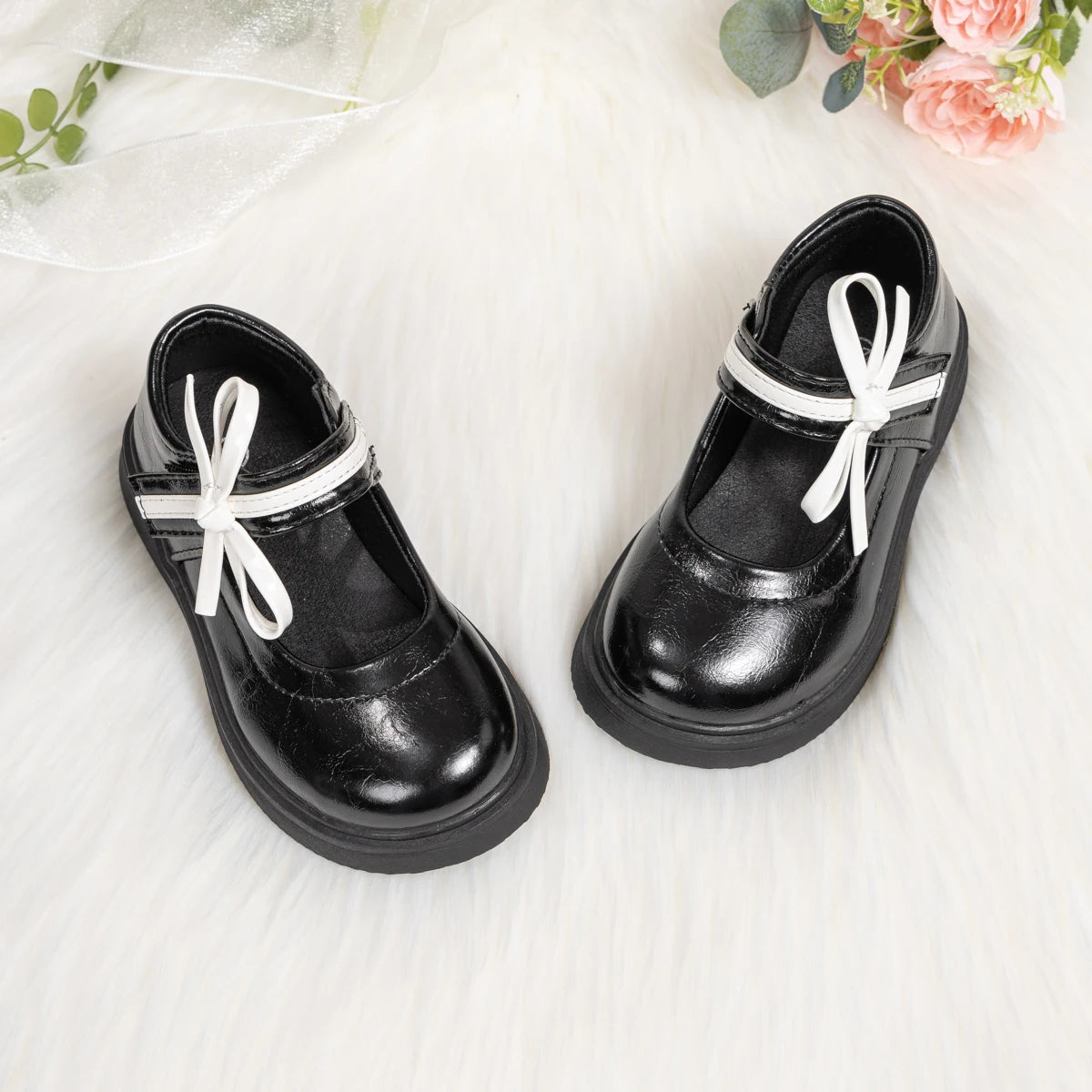 Classic Children's Leather Shoes Spring and Autumn Bow Metal Buckle Mary Jane Party Shoes Soft Bottom Black Princess Shoes